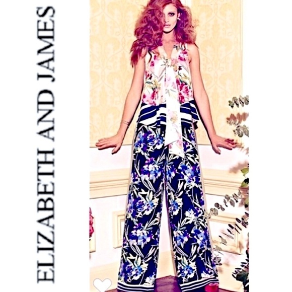 Elizabeth & James Floral Silk Charmeuse Tie Neck Sleeveless Blouse Top - Picture 2 of 13